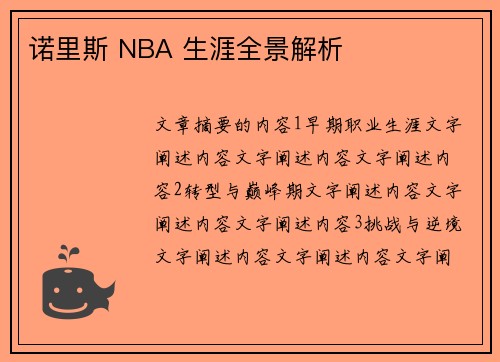 诺里斯 NBA 生涯全景解析